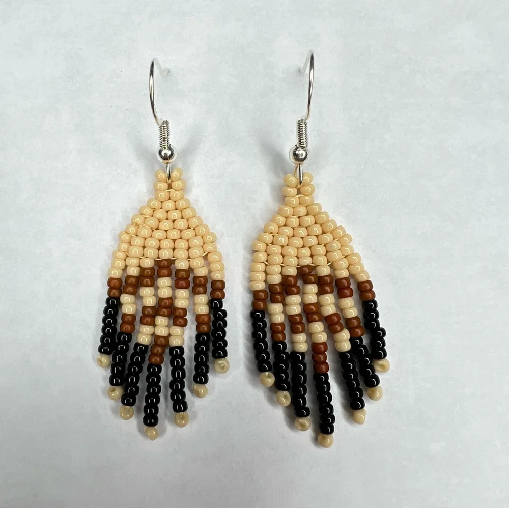 Mini Seed‎ Beaded Earrings 2 inches Long Handmade Jewelry Neutral Color Earrings